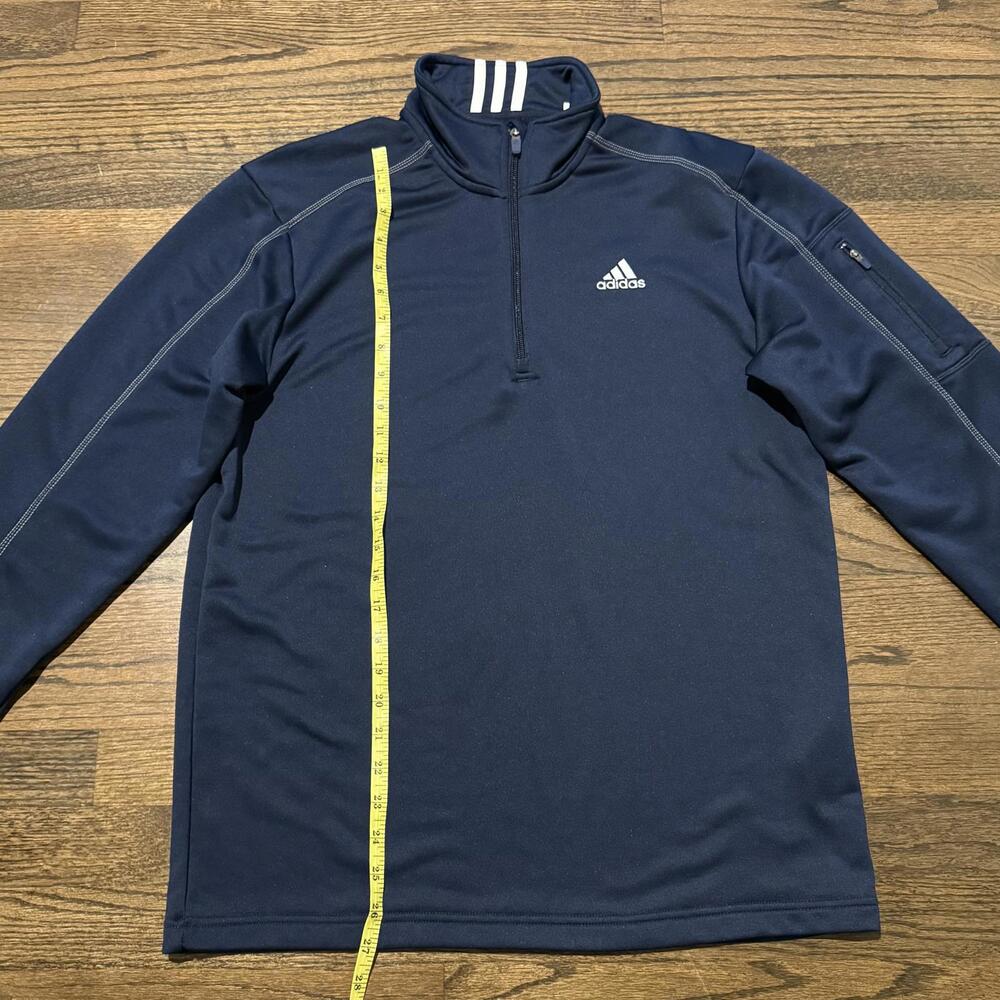 NWOT Men's Adidas Navy Blue & White Quarter Zip Fleece Lined Pullover Medium - Picture 4 of 6